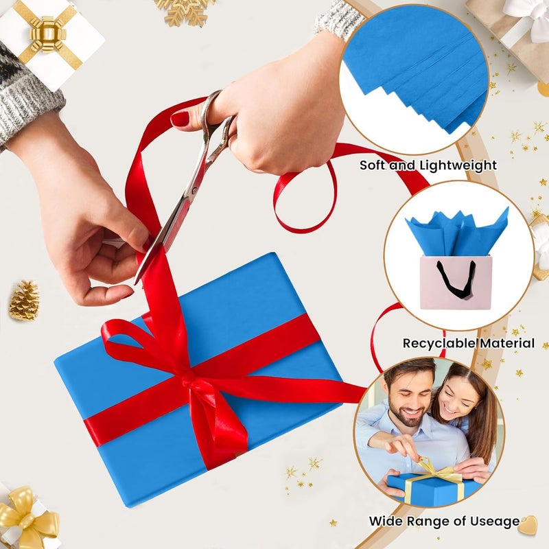 Hlonon 50 Sheets Blue Tissue Paper for Gift Bags - 14 x 20 Inches Recyclable Blue Wrapping Paper for Weddings Birthday DIY Project Christmas Gift Wrapping Crafts Decor - Image 5